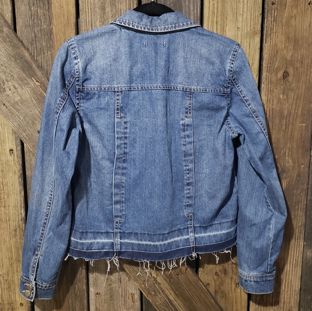 Democracy Frayed Denim Jacket Small 100% Cotton - Picture 7 of 9